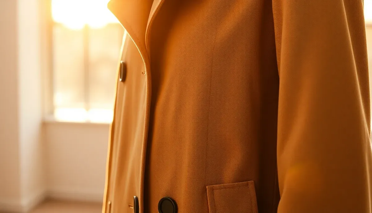 Détail du trench coat réinterprété avec coupes franches et silhouette épurée caractéristique de la mode parisienne