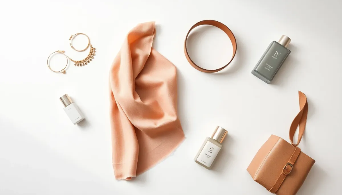 Accessoires minimalistes et produits de beauté complétant le look parisien intemporel