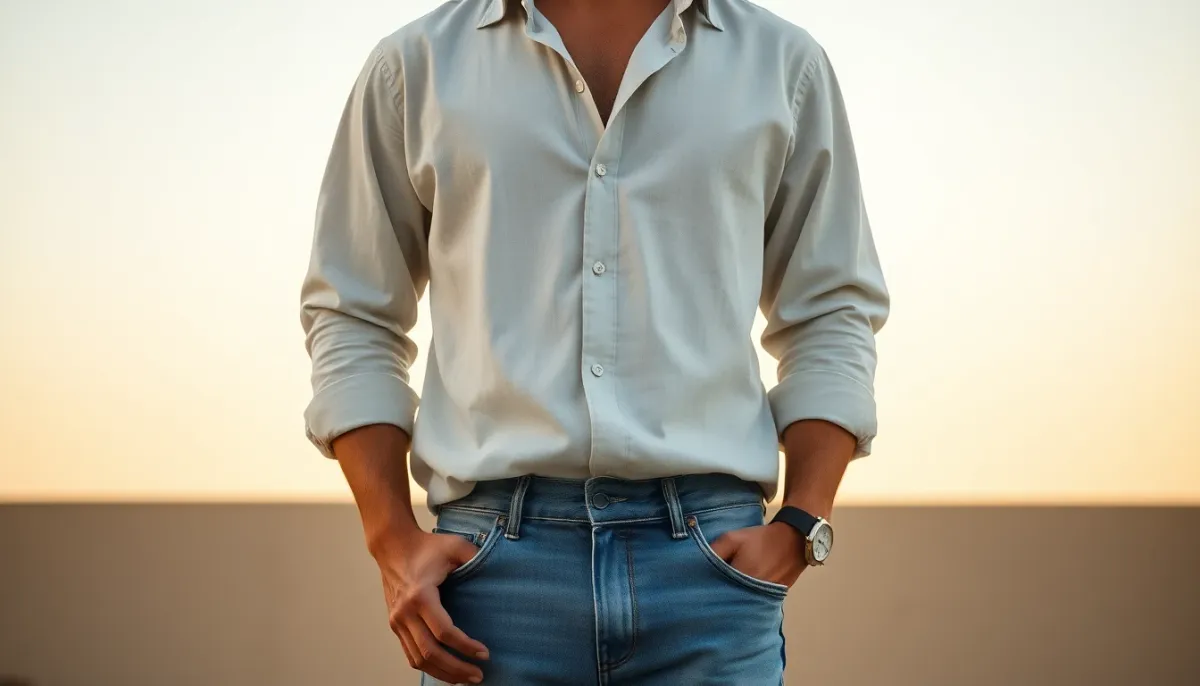 Homme portant une chemise casual sortie du pantalon en tenue décontractée de week-end