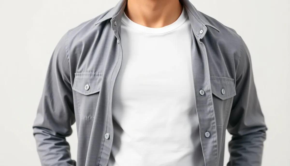 Homme en tenue de superposition avec chemise casual sortie portée en layering sur un t-shirt