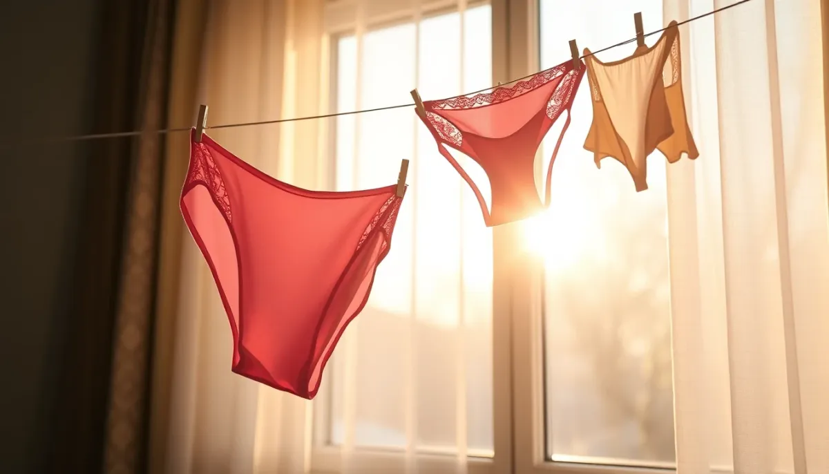 Culottes menstruelles séchant à l'air libre près d'une fenêtre ensoleillée