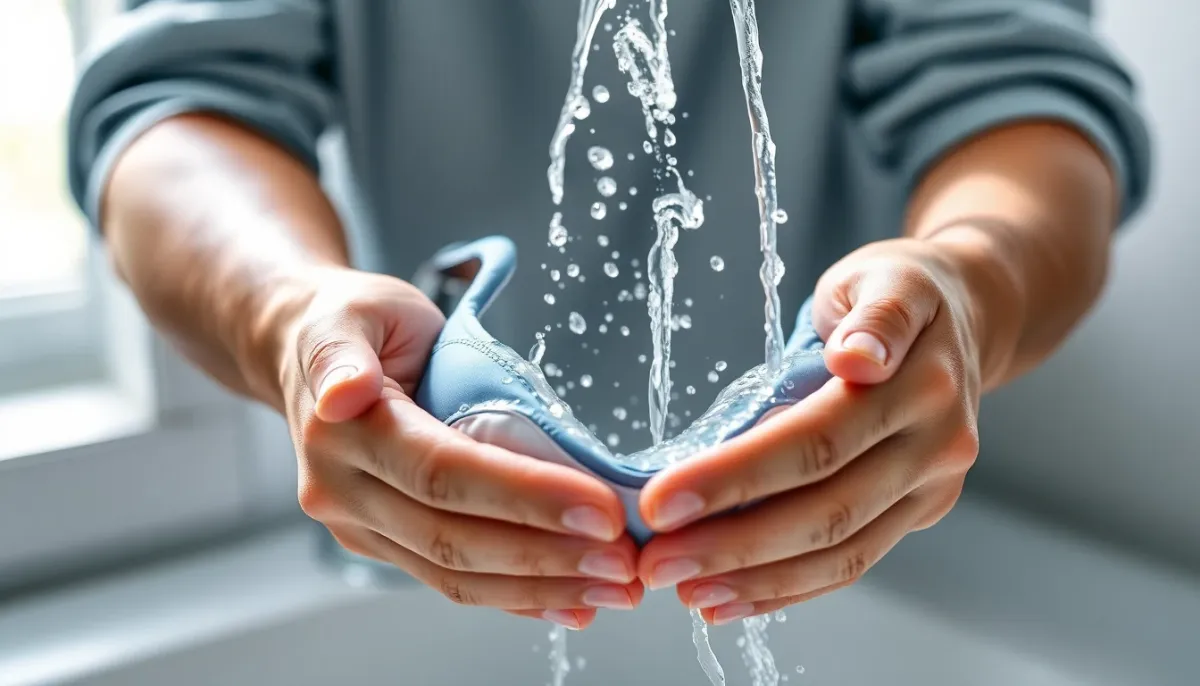 Rinçage immédiat d'un maillot de bain sous l'eau froide pour prévenir les tâches jaunes