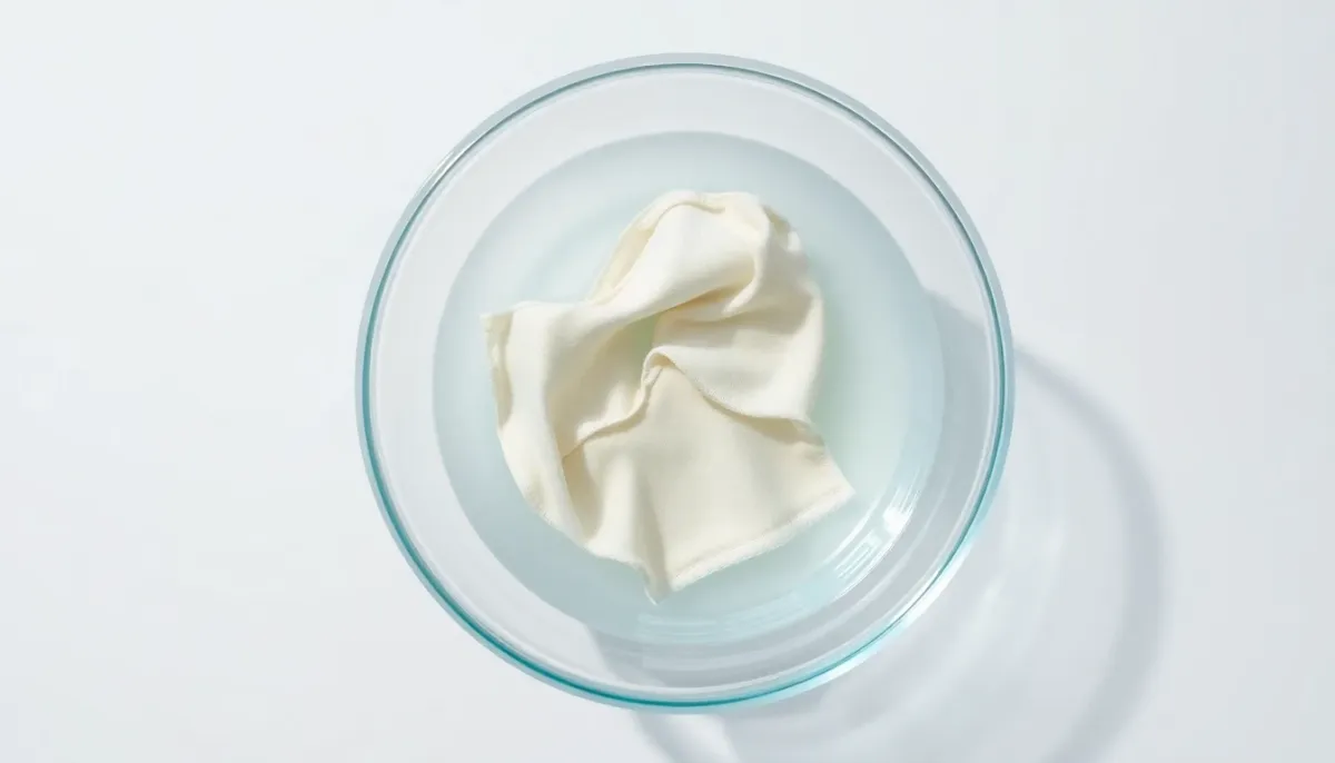Maillot de bain trempant dans une solution d'eau de javel diluée pour traiter les tâches jaunes