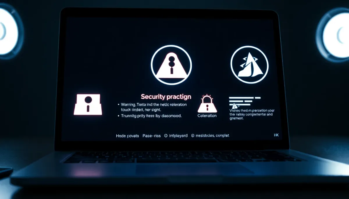 Symboles de sécurité et d'alerte affichés sur un écran d'ordinateur portable