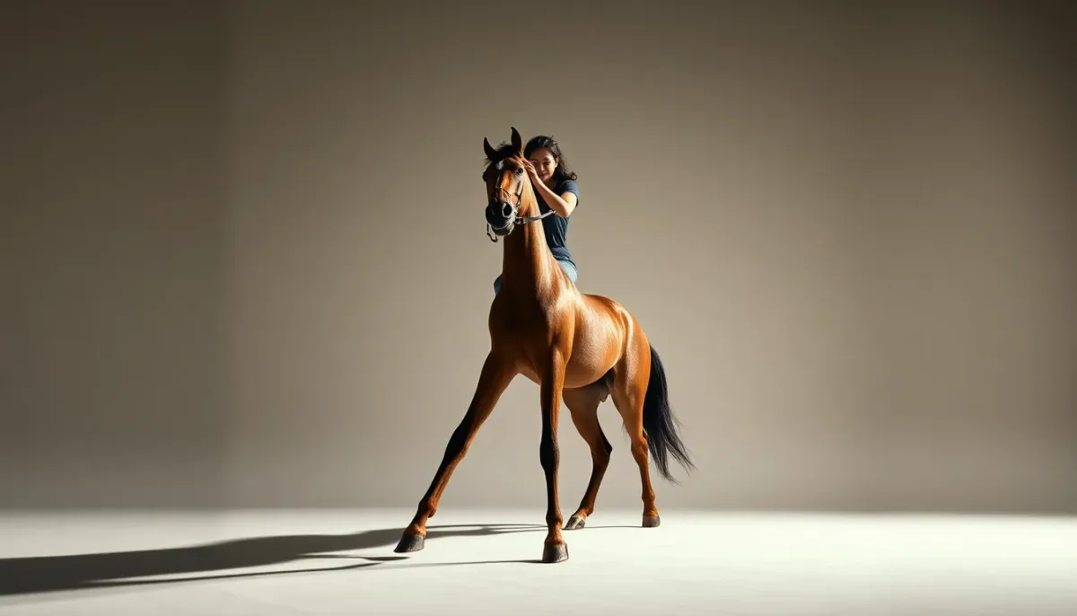 Mannequin en mouvement de horsewalk montrant les genoux relevés et la démarche puissante