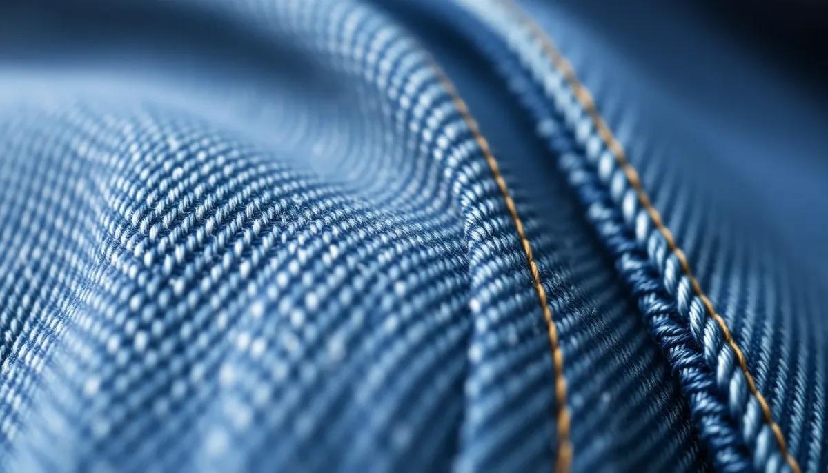 Gros plan détaillé sur les coutures renforcées et la texture du tissu denim français
