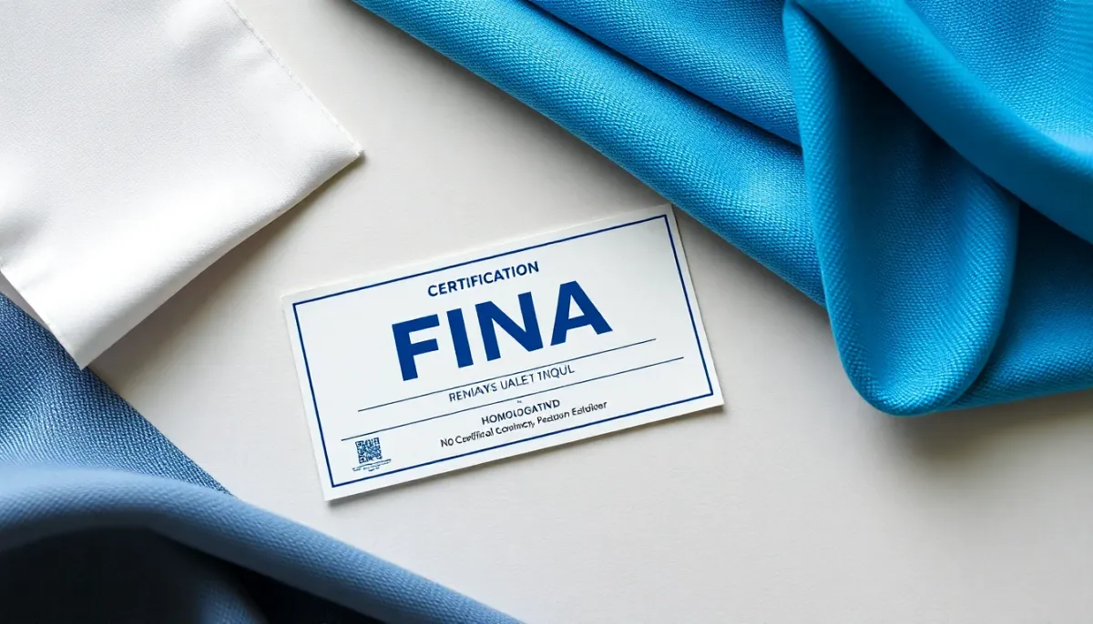 Étiquette d'homologation FINA et échantillons de tissus textiles autorisés pour les maillots de compétition