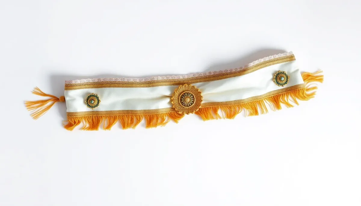 Ceinture de soie blanche moirée avec franges d'or et détails de la tenue papale