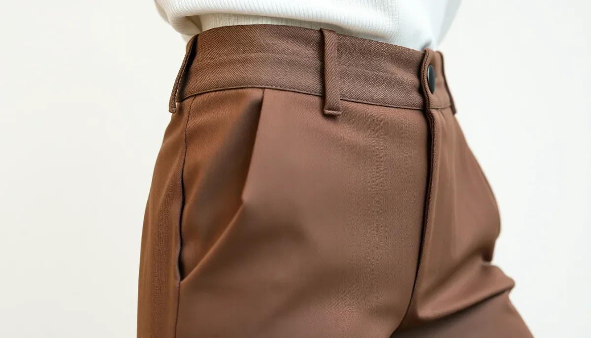 Détail d'un pantalon taille haute montrant comment il lisse la zone abdominale
