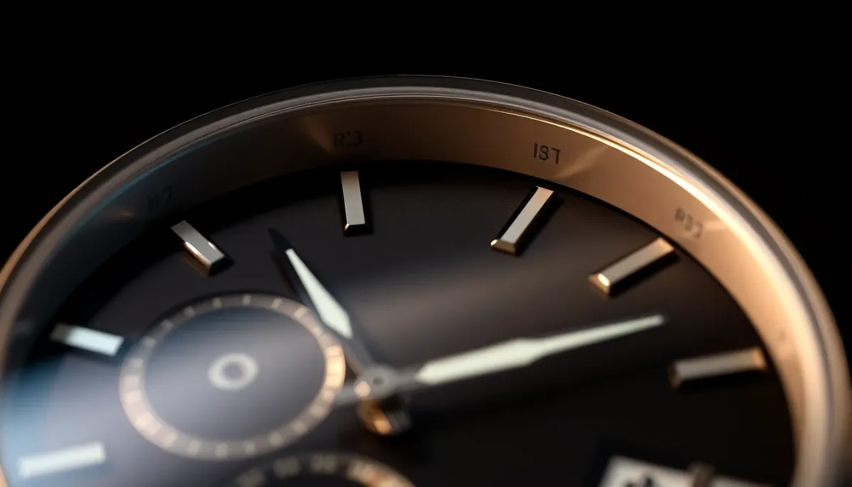 Gros plan détaillé du cadran d'une montre de luxe avec éclairage studio professionnel