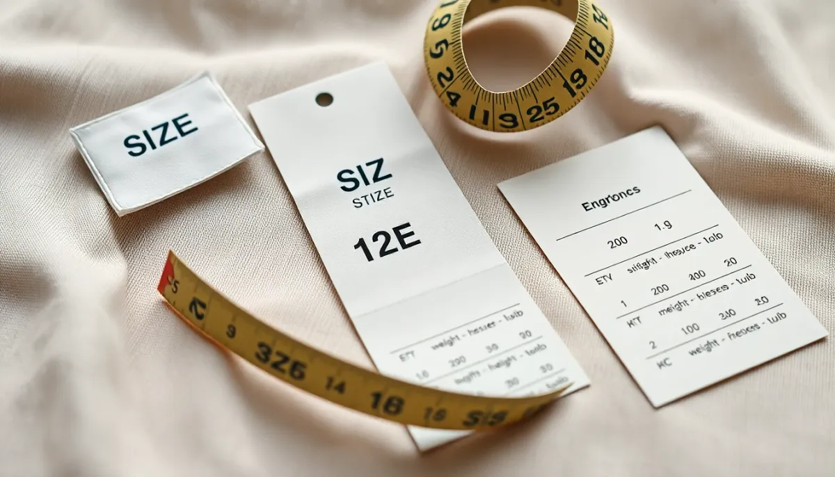 Gros plan sur les étiquettes de tailles et les mesures de correspondance entre vêtements et collants