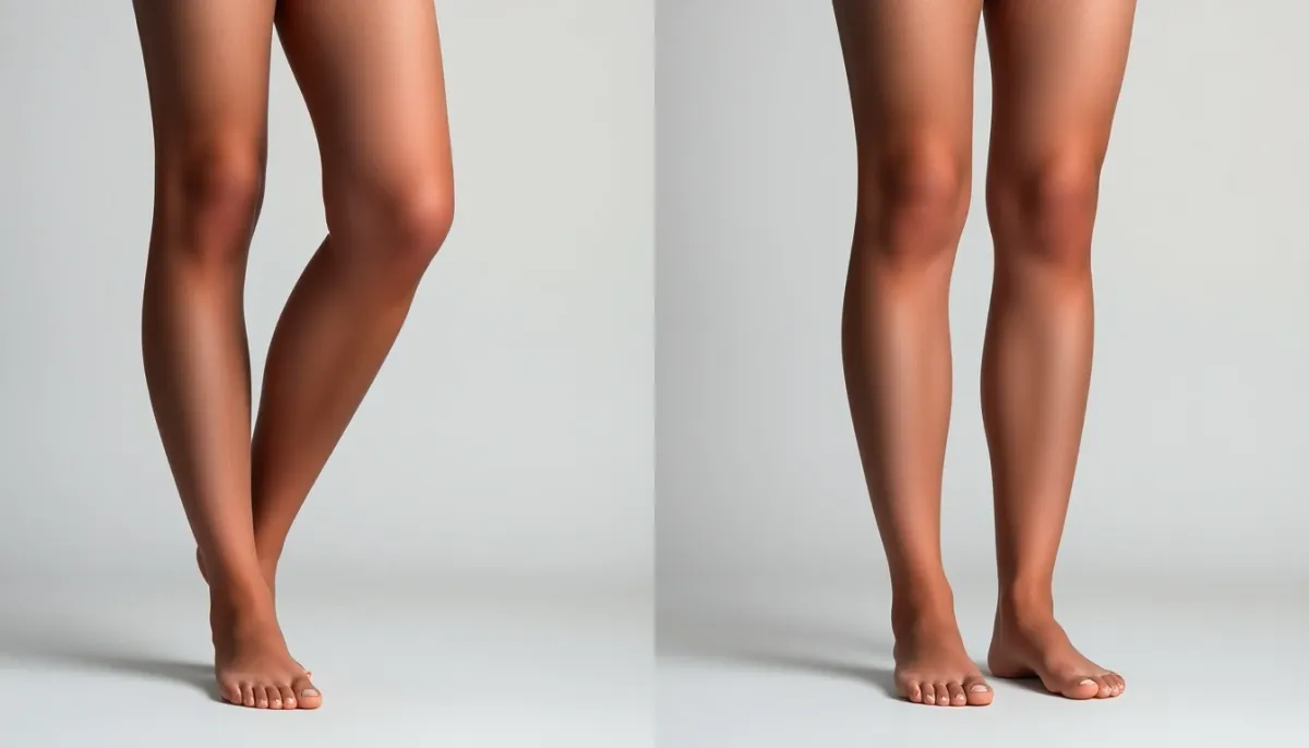 Comparaison visuelle entre un collant trop petit avec plis et un collant bien ajusté