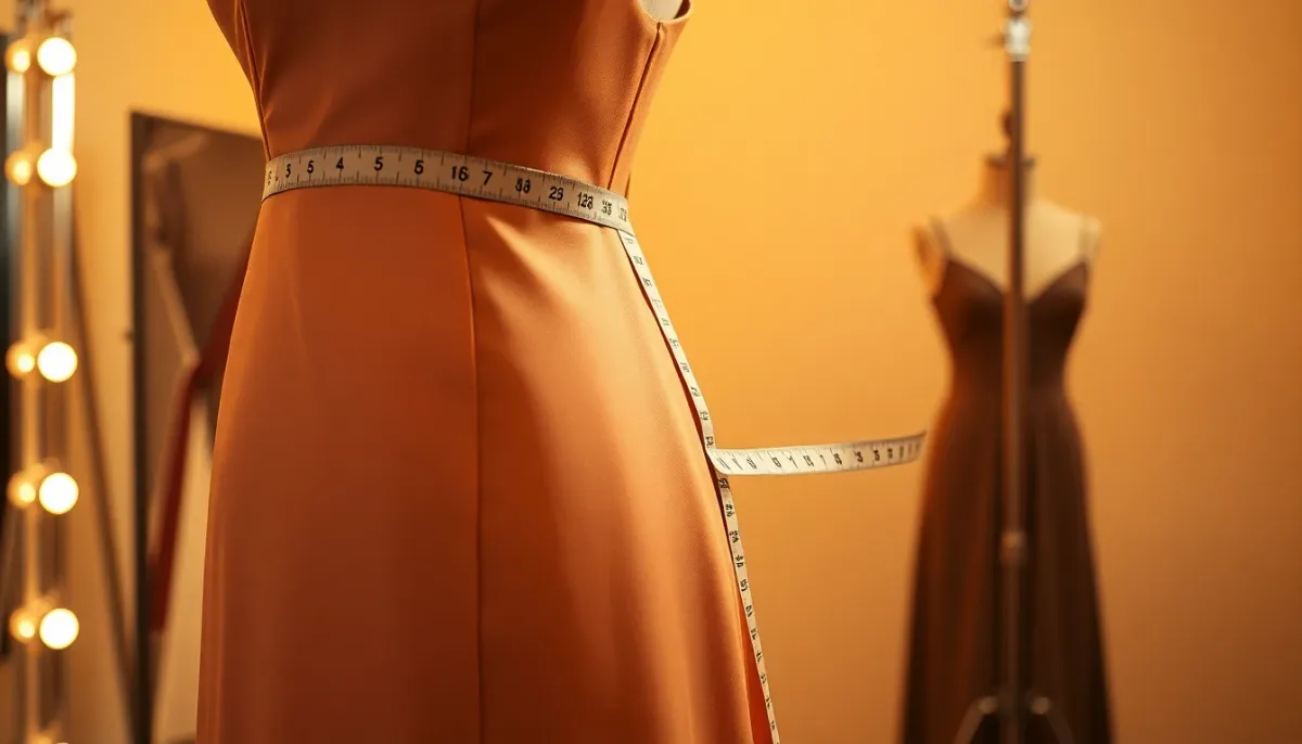 Détails d'ajustement et de retouches sur une robe de soirée montrant l'importance de la couture parfaite