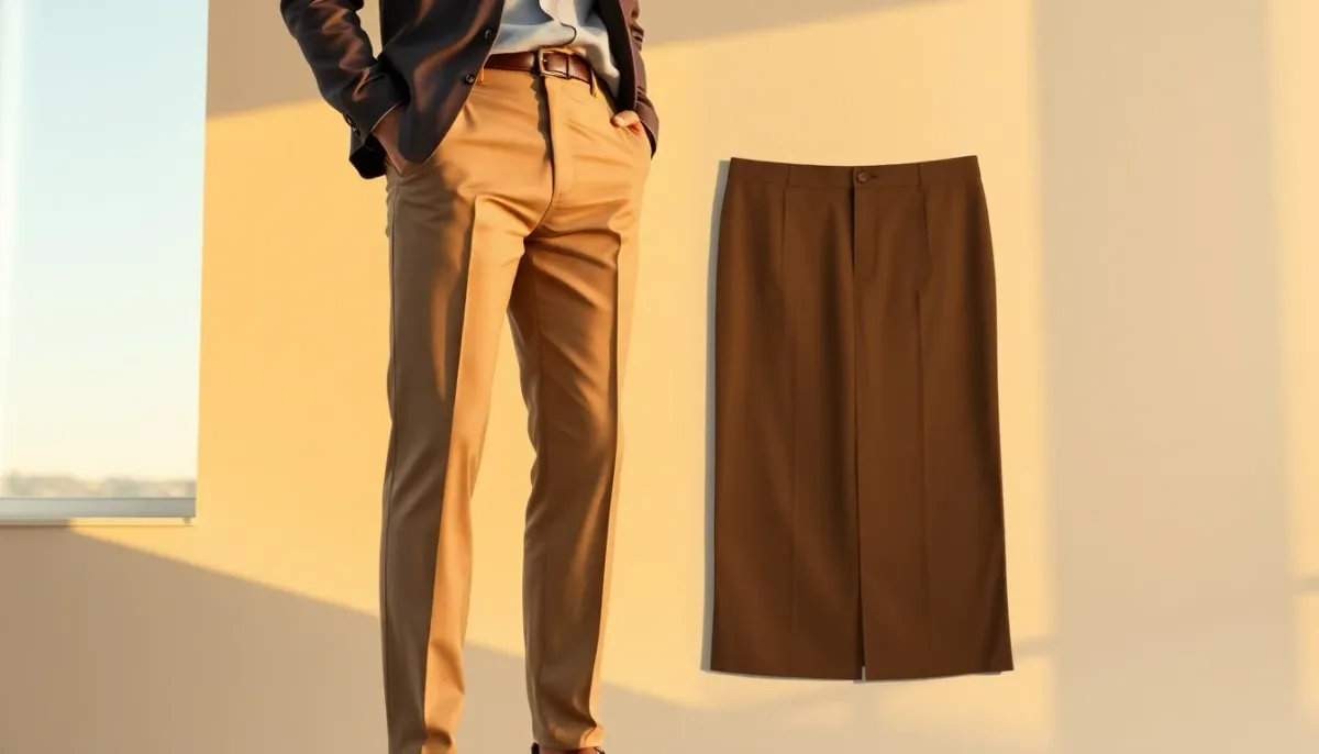 Pantalon doublé avec solution amovible montrant le vêtement fini et la doublure détachable séparément