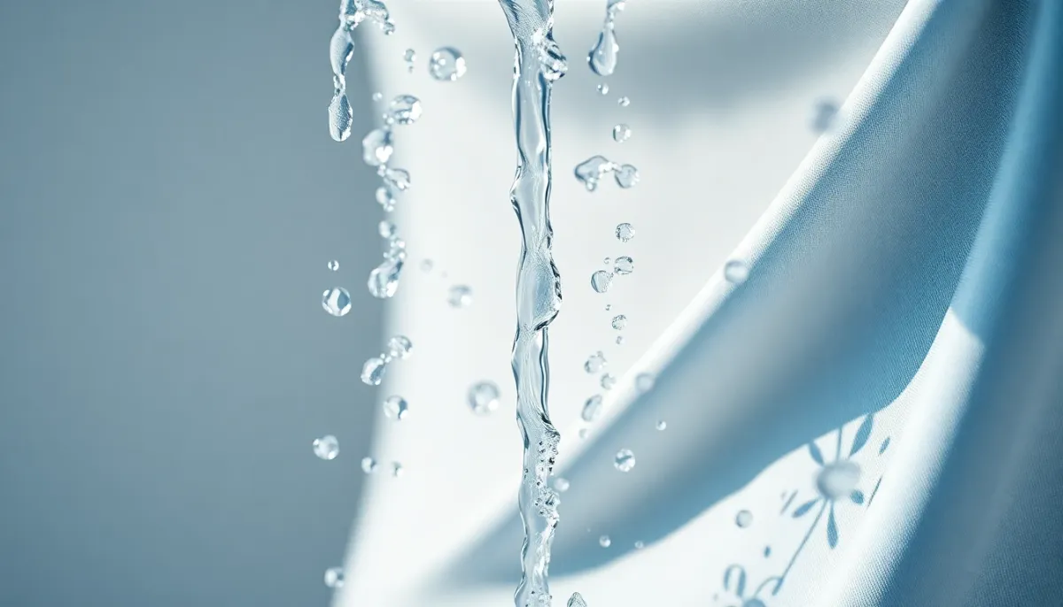 Rinçage d'un maillot de bain à l'eau froide avec des gouttelettes visibles