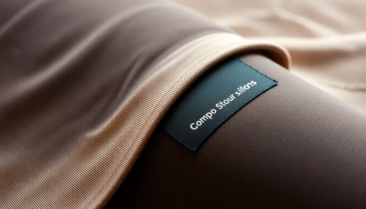 Détail de l'étiquette de composition cousue à la ceinture des collants