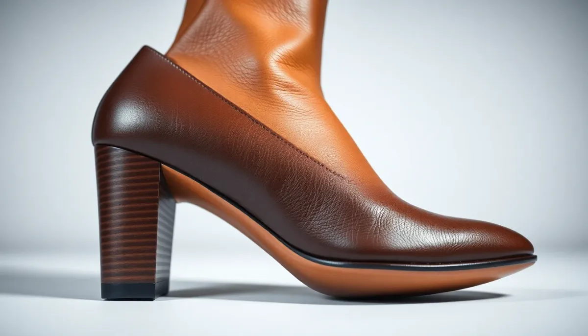 Gros plan d'une chaussure à talon de qualité montrant la structure, le matériau et le rembourrage