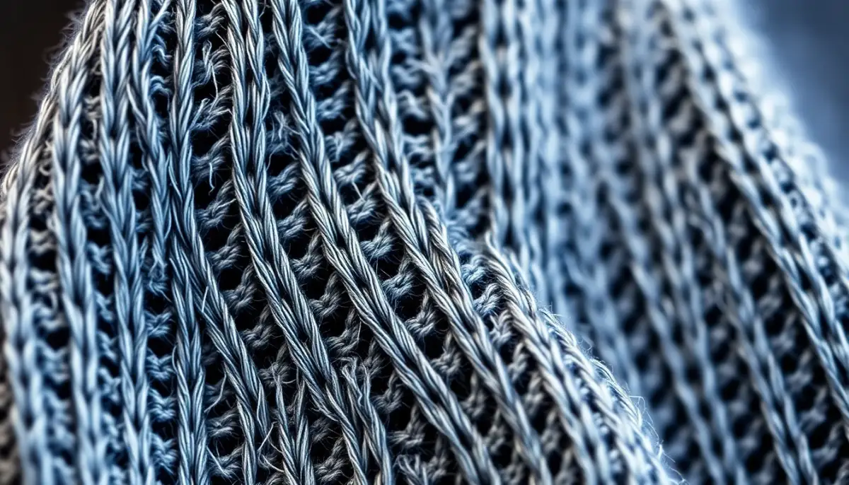 Gros plan sur la structure et l'épaisseur des fibres textiles d'un collant