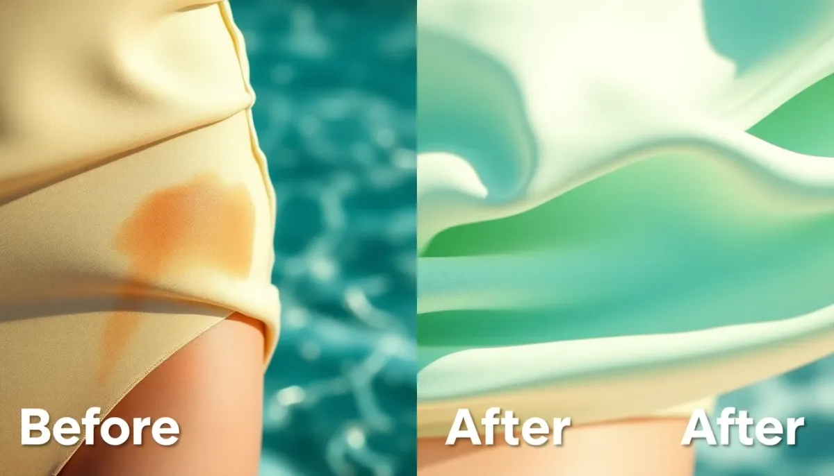 Comparaison avant-après d'un maillot traité contre les taches de crème solaire