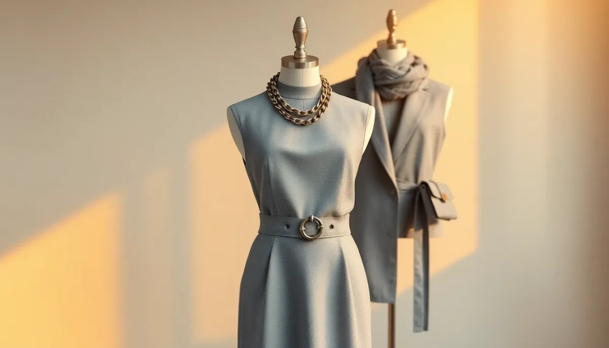 Tenue complète grise stylisée avec accessoires coordonnés et équilibrés