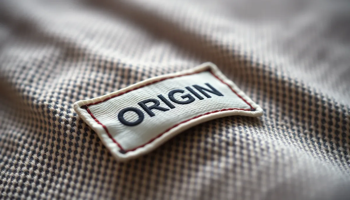 Gros plan sur une étiquette d'origine de produit avec marquage de fabrication