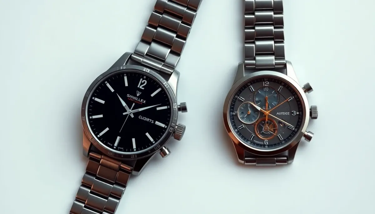 Comparaison visuelle entre une montre à quartz et une montre automatique, montrant les différences de conception