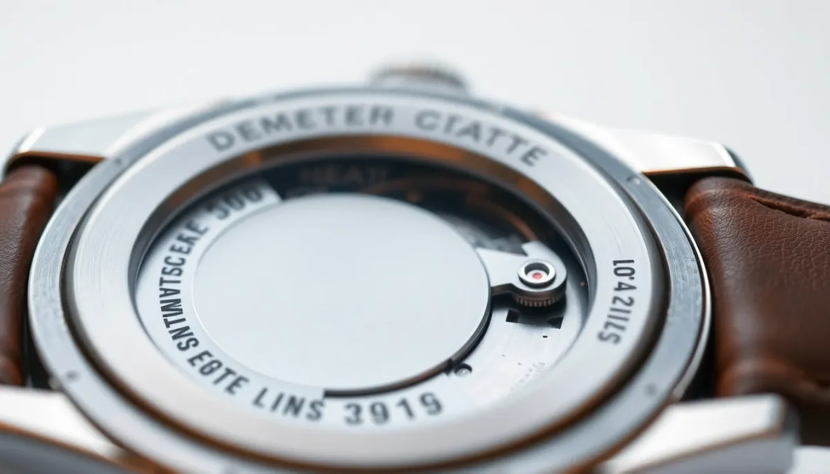 Détails d'authentification d'une montre moyenne gamme, montrant les gravures et numéros de série