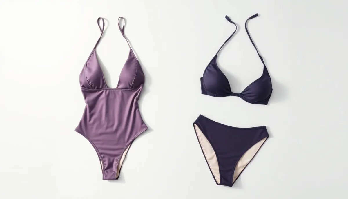 Comparaison visuelle d'un maillot de bain une pièce et d'un bikini deux pièces pour morphologie en X