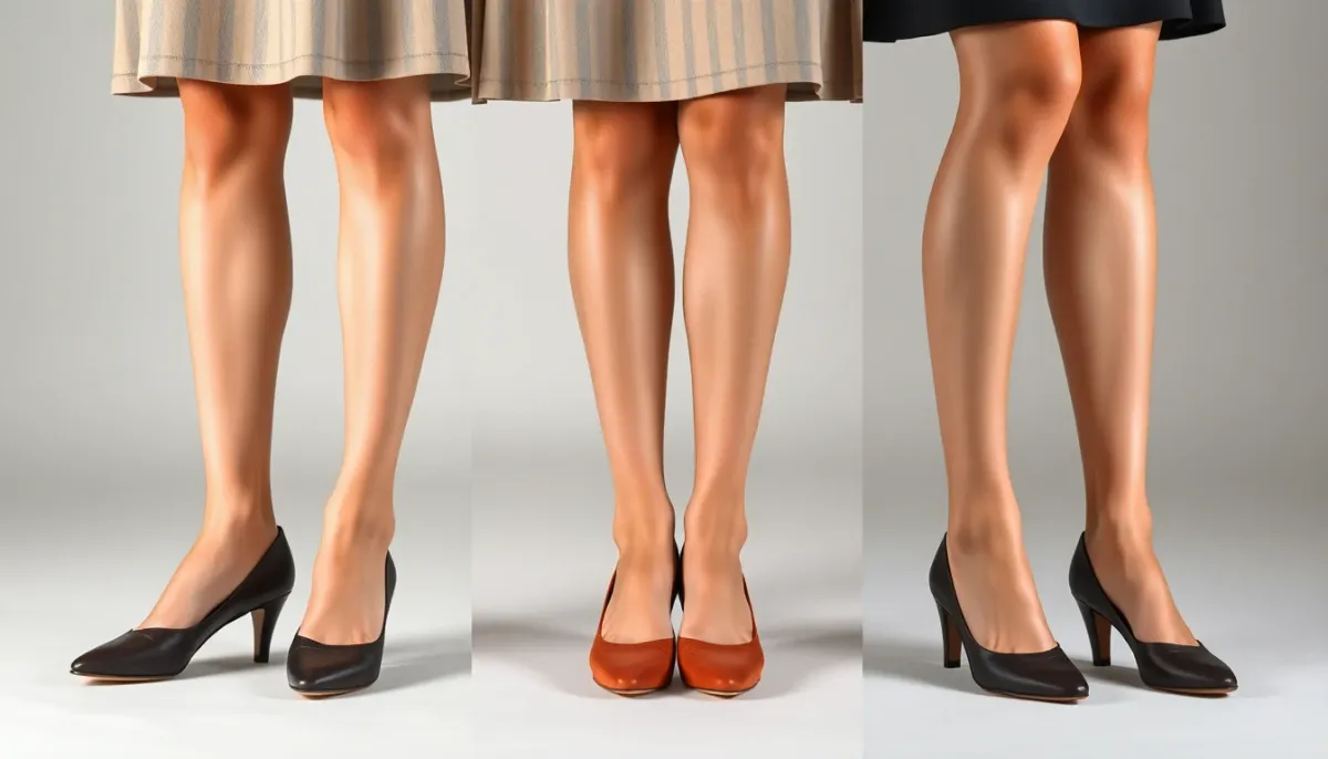 Comparaison de trois associations de chaussures avec une robe au genou montrant les erreurs et les bonnes pratiques