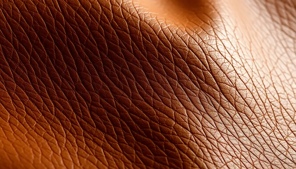 Texture du cuir vachette tannage végétal montrant le grain naturel et la qualité authentique