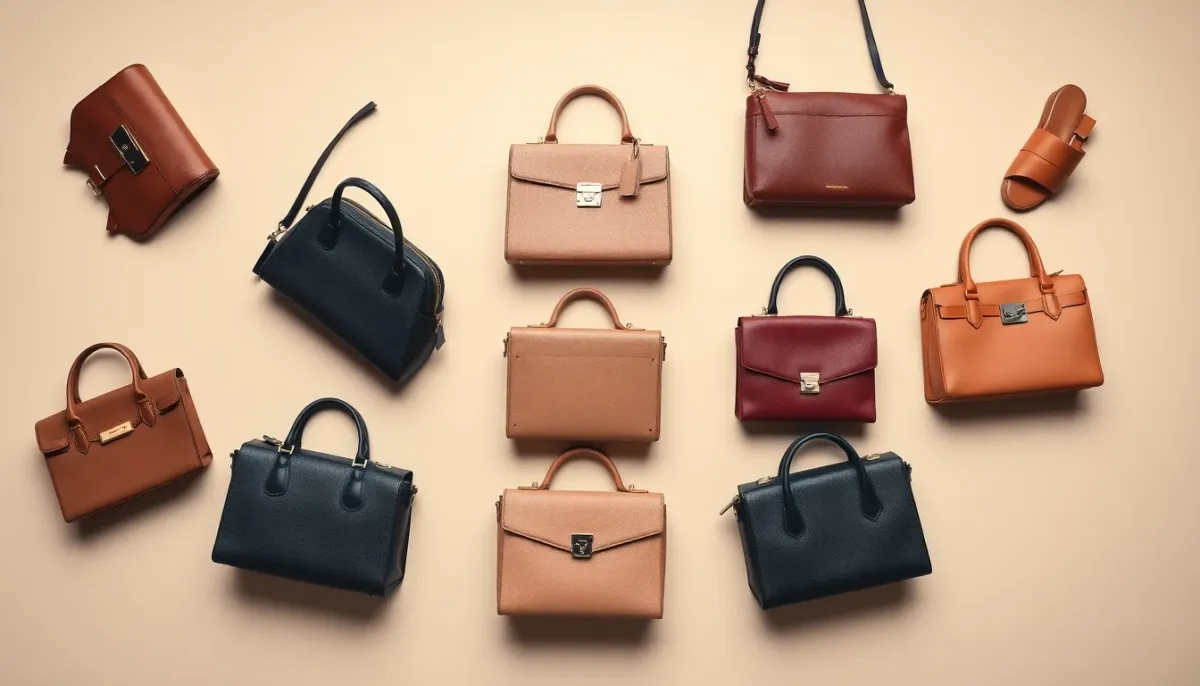 Arrangement de plusieurs sacs de luxe de différentes marques photographiés de dessus