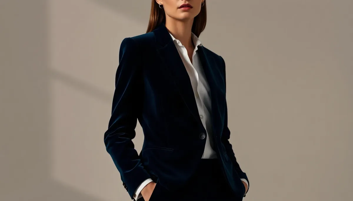 Tailleur en velours de couleur profonde pour une tenue casino prestigieuse